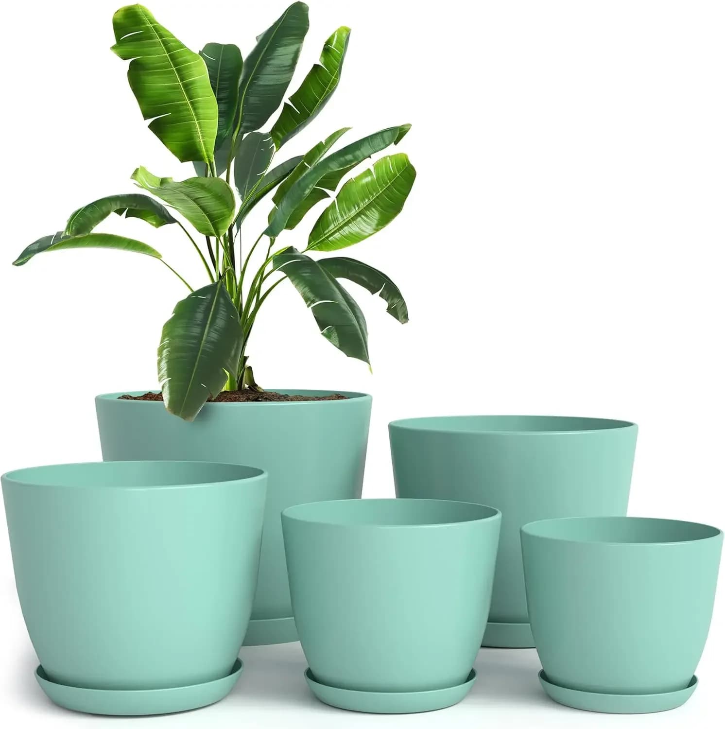Set di 5 Vasi in Plastica con Fori di Drenaggio - Misure 7/6.6/6/5.3/4.8 Pollici per Piante da Interno, Decorazioni per la Casa e Regali