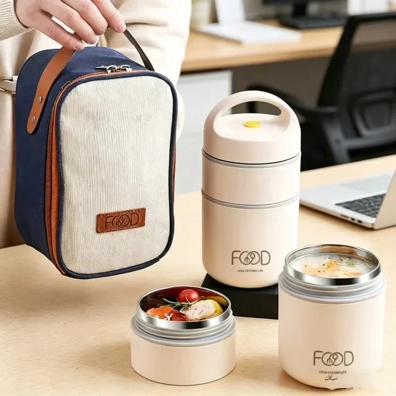 Contenitore Termico per Pranzo Domestico in Acciaio Inossidabile con Design Sottovuoto, Tazza Termica per Zuppa, Scaldavivande Portatile per la Conservazione Quotidiana dei Pasti