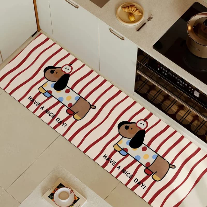 VIKAMA Cartoon Poodle Dog Kitchen Carpet Washable Non-Slip Corridor Long Carpet For Children's Bedroom Floor Mat Home Decoration