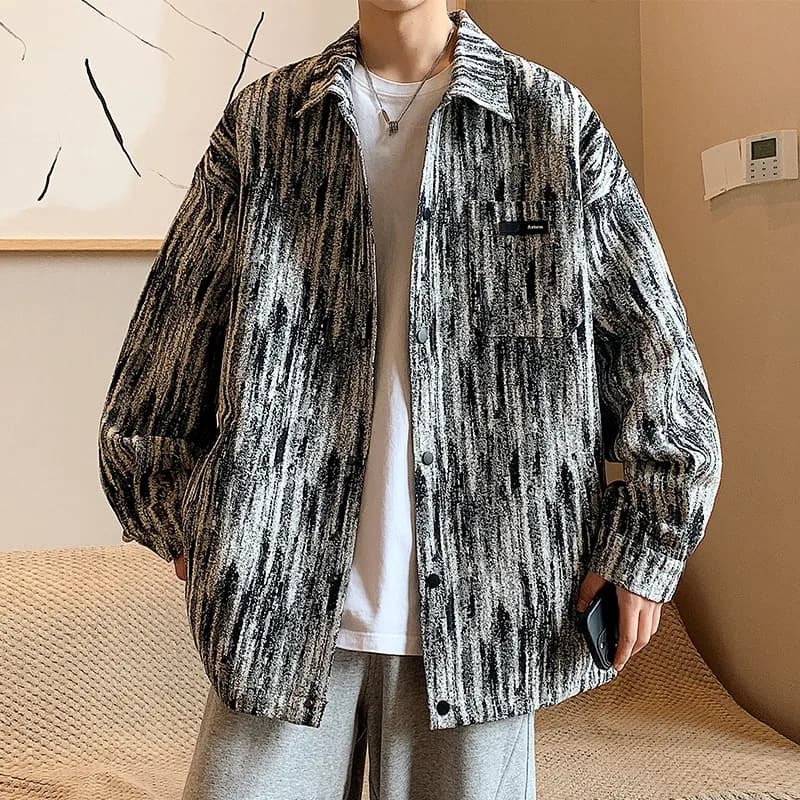 Men's Oversized Shirt Style Jacket Tie Dye Quilted Polyester Fibre 250 Pounds Standard Fit Youth Outdoor Autumn Winter Fashion