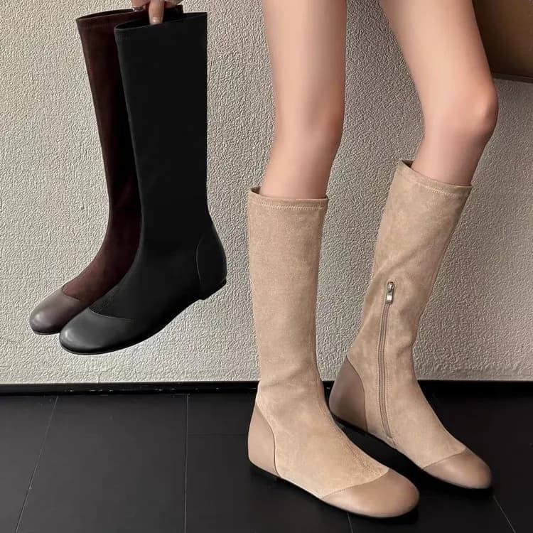 Fashion Round Toe Height Increase Mid Calf Boots Women 2026 Fall New Style