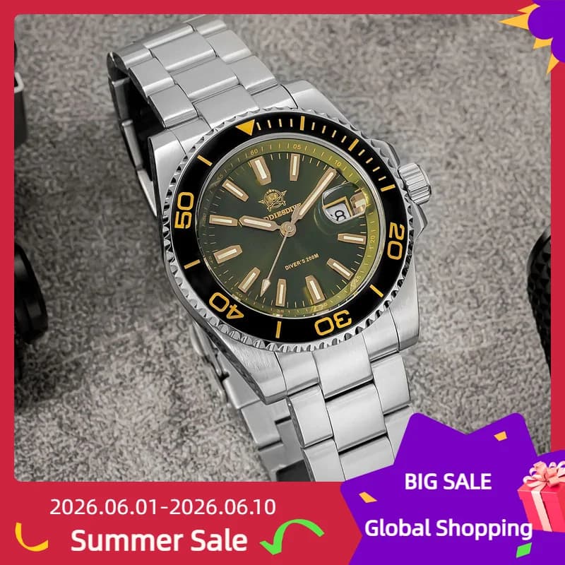 ADDIESDIVE Orologio di lusso da uomo Orologi impermeabili Acciaio inossidabile Super luminoso 200m Dive Man Orologi da polso al quarzo Reloj Hombre