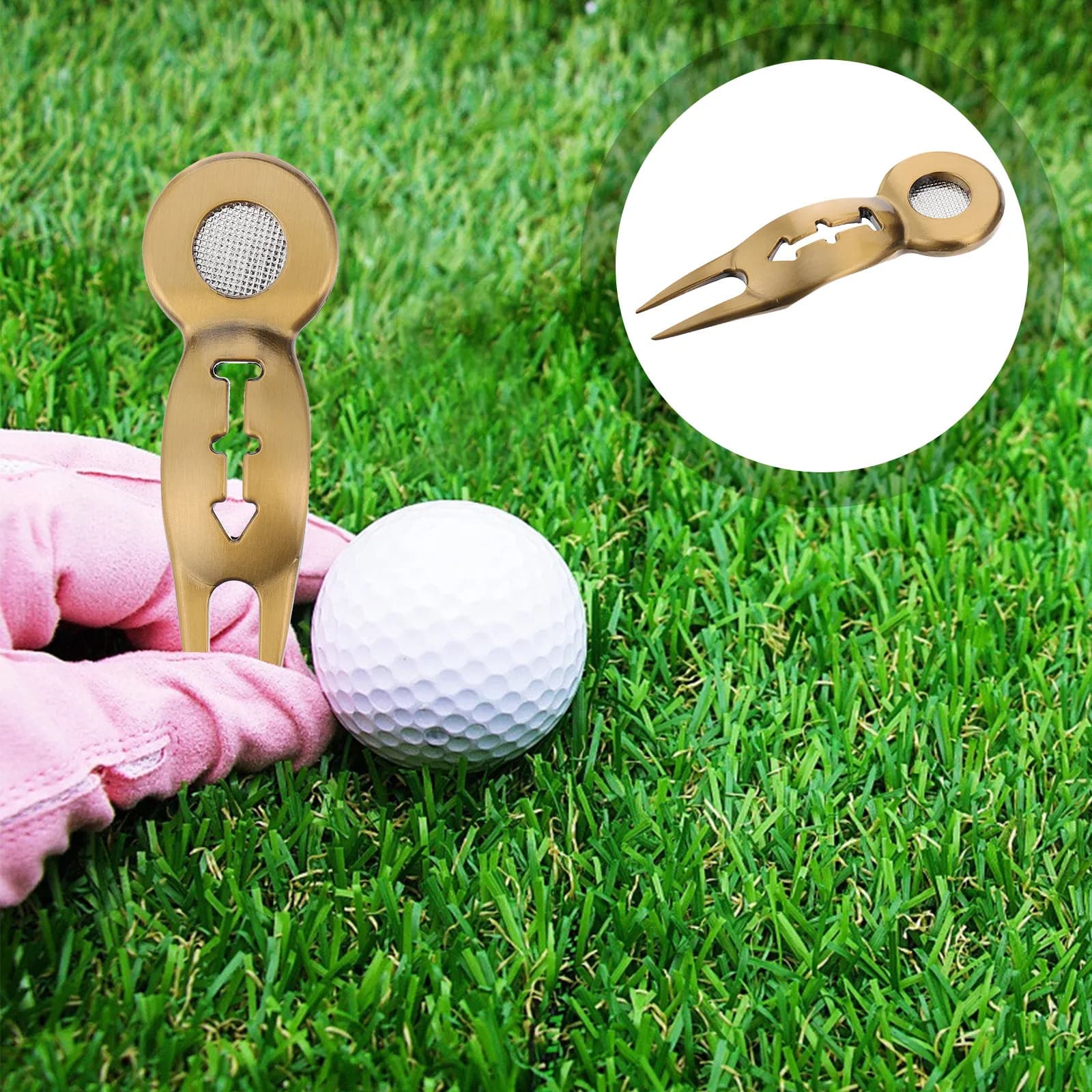 Forbice Ripara-Prato da Golf in Metallo, Antiruggine, Portatile, con Marcatore di Palline Integrato