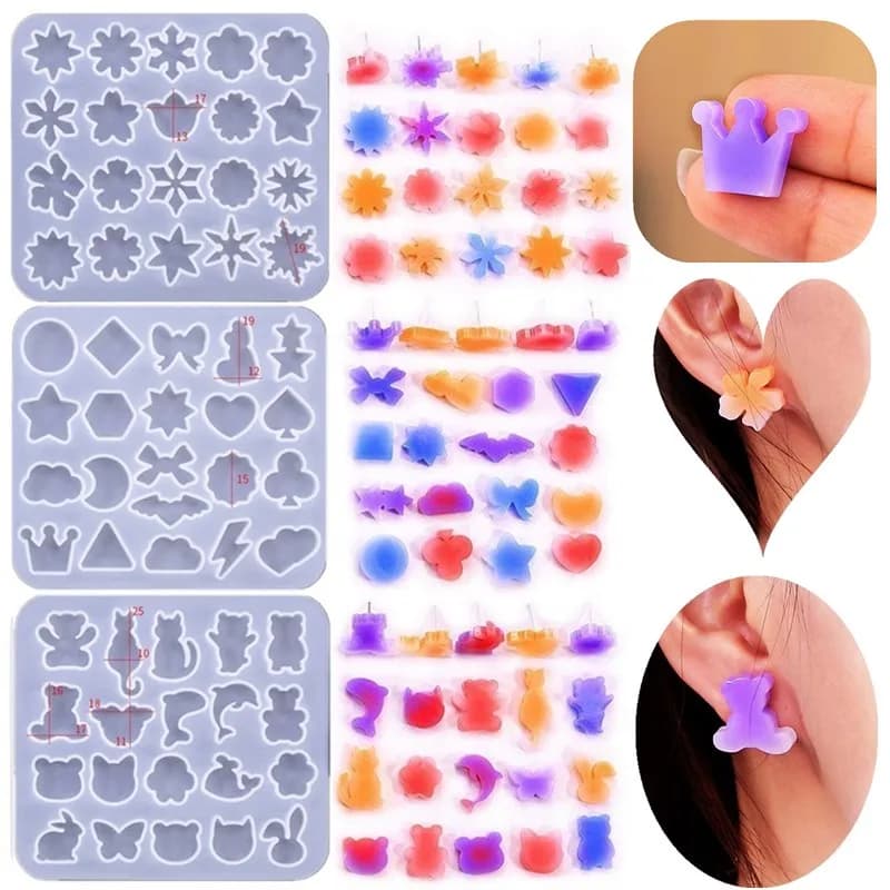 SNASAN Stampo in Silicone Gatto Stella Luna Delfino Arco Piccole Perline Orecchini Fiocco di Neve Creazione di Gioielli Fai da Te