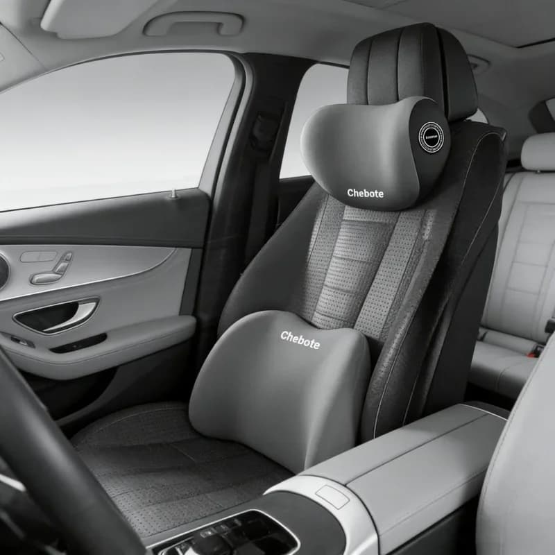 Set di 2 Cuscini Ergonomici 2-in-1 per Auto, Supporto Lombare e Cervicale Regolabile in Spugna e Gomma, Comfort per Sedile Auto