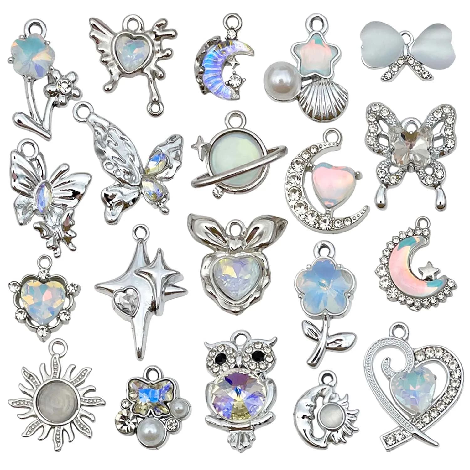 5/20pcs Alloy with Rhinestones Charms, White Y2K Style Pendants, for DIY Bracelets Necklaces Earrings Jewelry Making Accessories