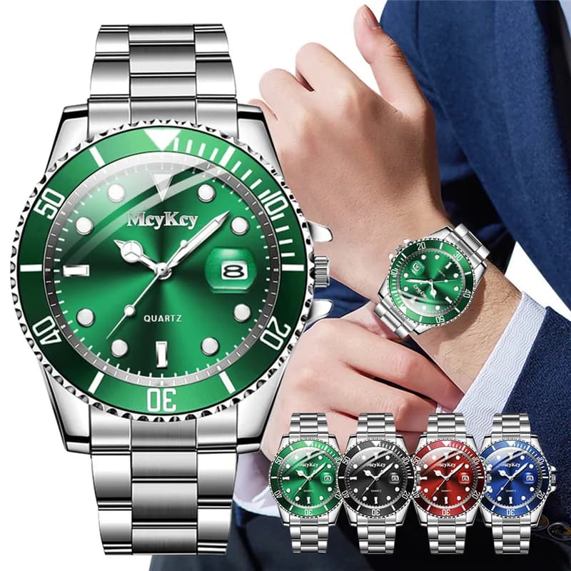 Men's Watch Elegant With Stainless Steel Strap, Quartz Clock With Calendar, Casual Sports Wrist Watch, Reloj Hombre
