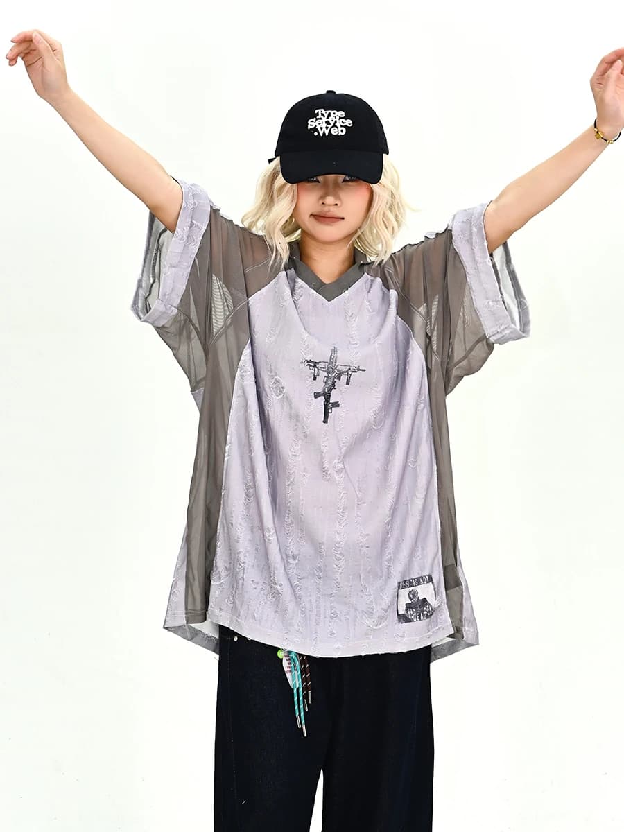 Summer New Women's Loose BF American Sports Style T-shirt Short Sleeve Repair Patchwork Casual Top Street Style Universal Fit