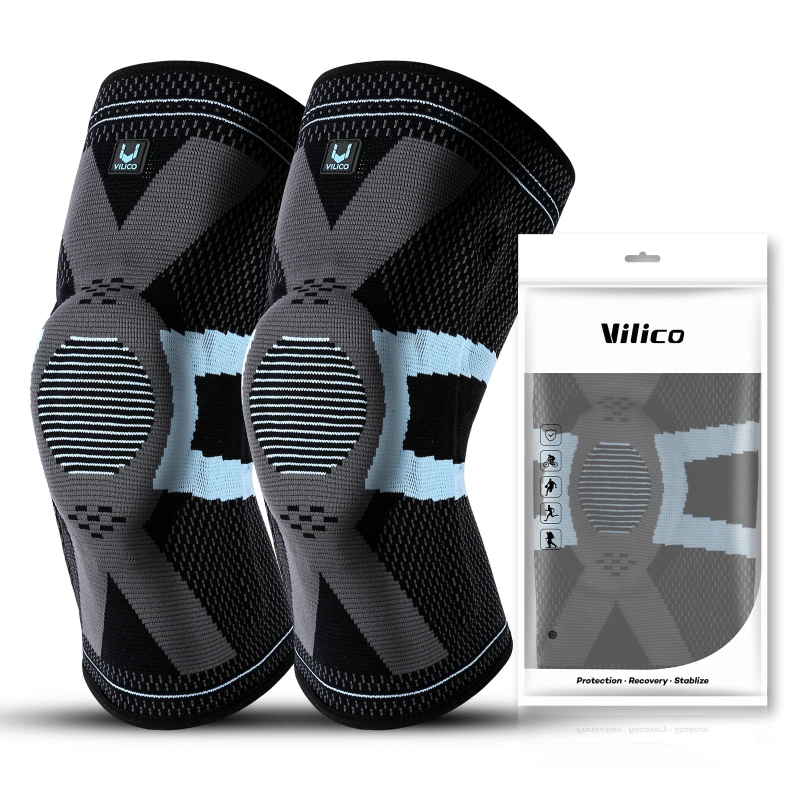 Ginocchiere Vilico Fitness Ginocchiere per rotula imbottite in silicone Ginocchiera Supporto articolare Manicotto di compressione Ginocchiera da basket