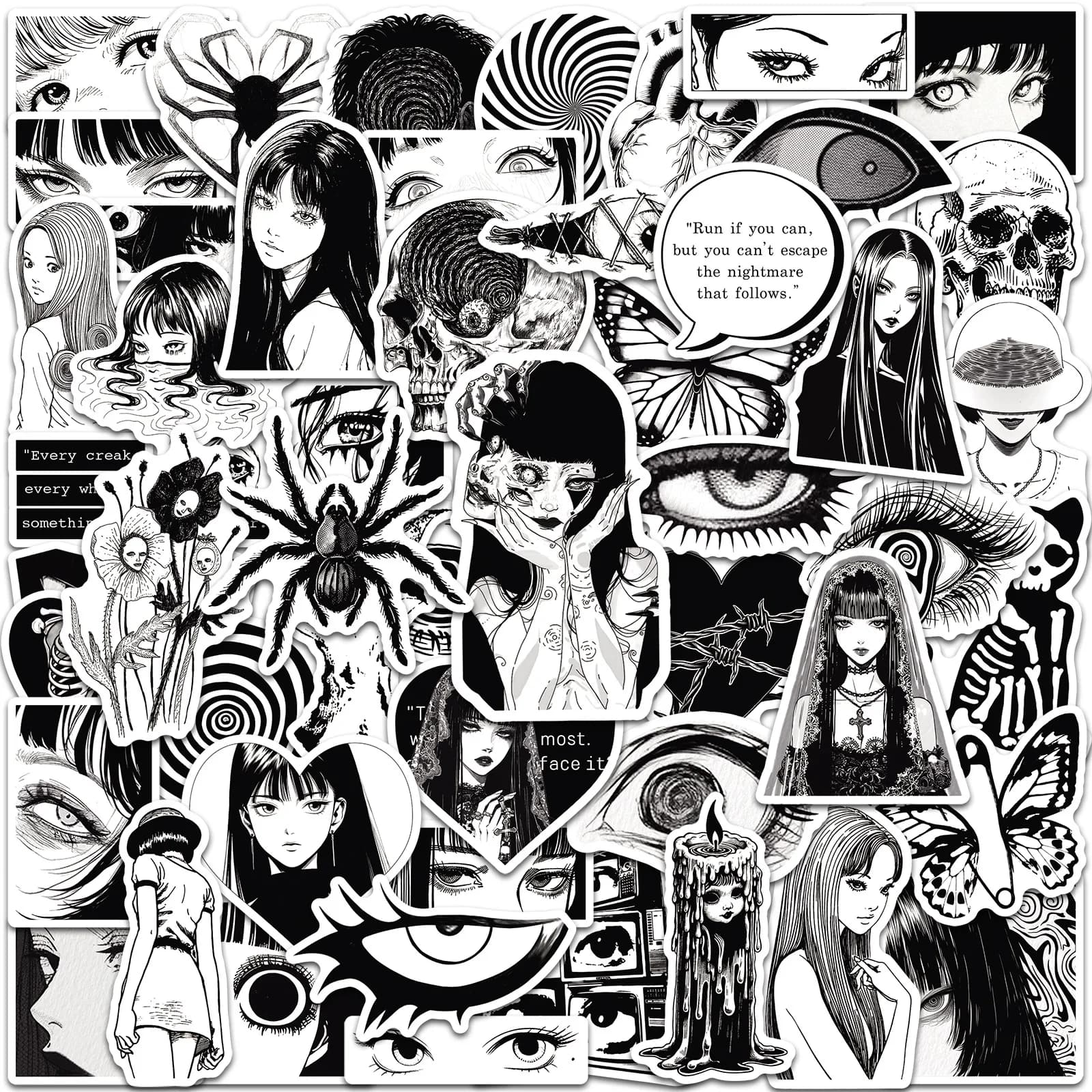 50 Pezzi Adesivi Anime Horror Comic Gotici in Vinile Impermeabili per Laptop, Custodie per Telefono, Quaderni, Borracce, Adesivi Fai-da-te