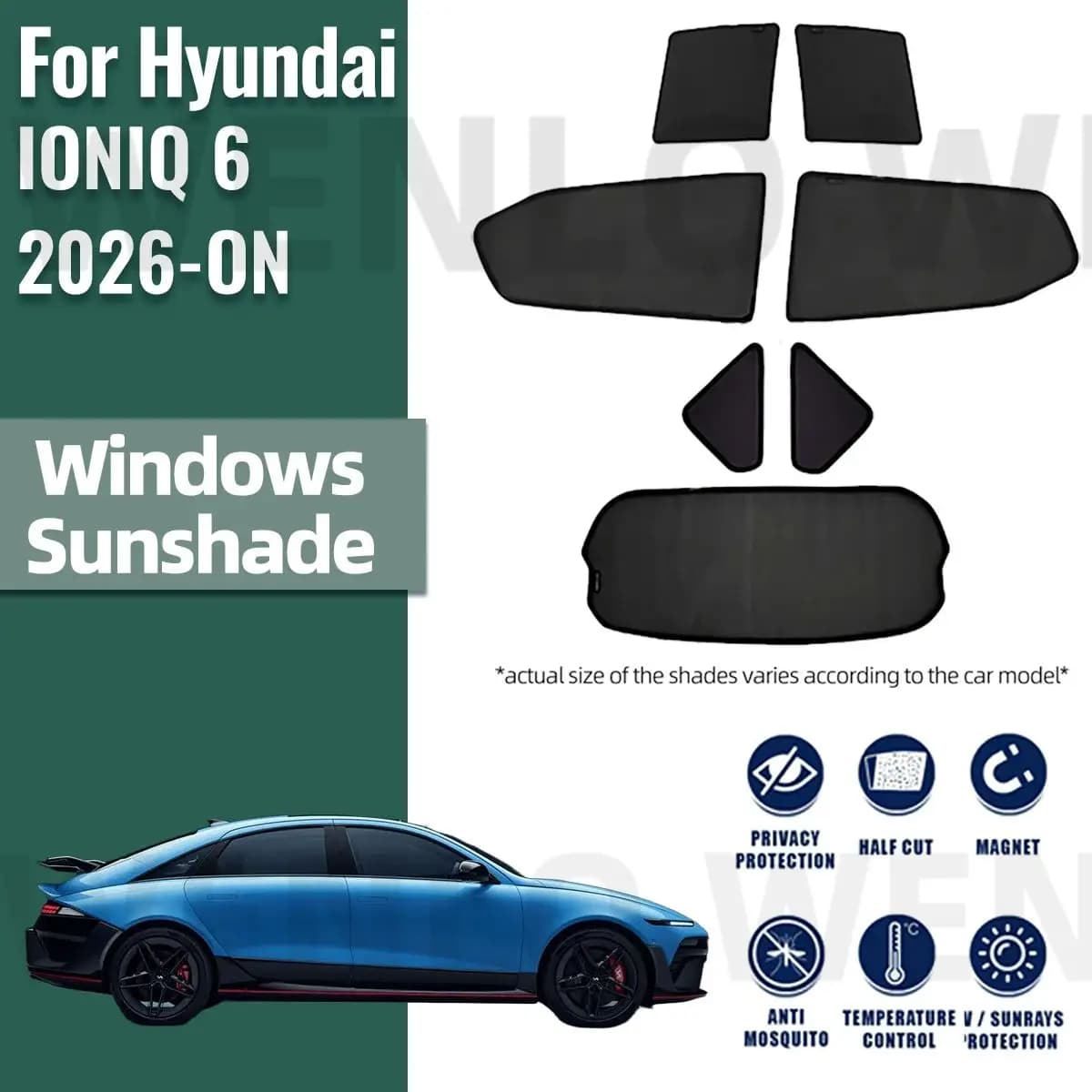 Parasole Magnetico per Hyundai IONIQ 6 2024 2025 2026, Tendina Parasole per Parabrezza Anteriore e Finestrini Laterali Posteriori