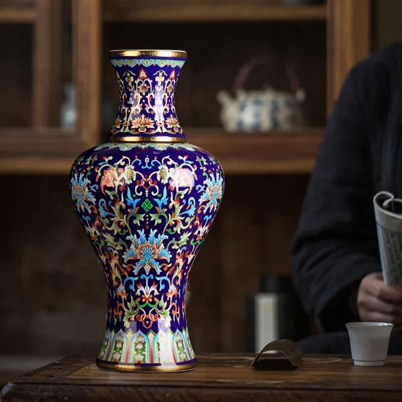 Vaso da fiori in ceramica Jingdezhen Vasi in smalto antico per piante Soggiorno cinese Decorazioni per la casa Ornamenti pratici e versatili per il pavimento