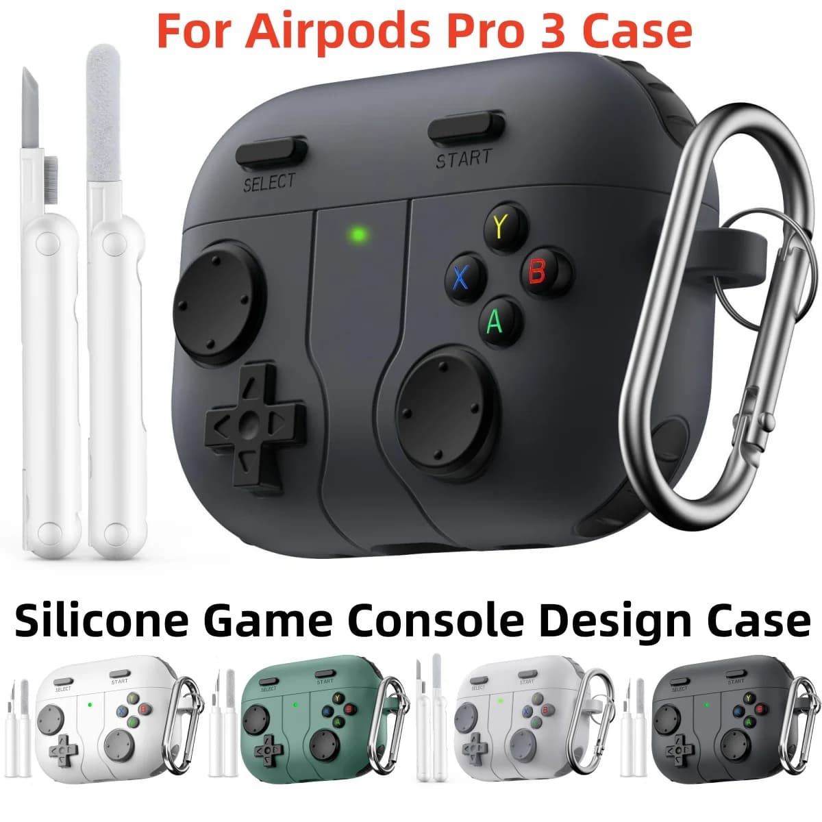 Custodia morbida in silicone per AirPods Pro 3 Custodia protettiva antiurto per giocatore di gioco Design con kit di pulizia Portachiavi per Airpods Pro 3
