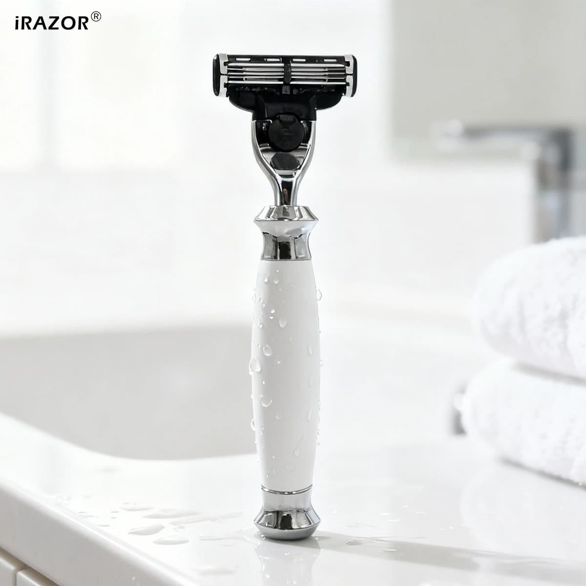 iRAZOR 3-blade men's shaving shaver Mach 3 shaver for hair removal White acrylic resin handle with 3-layer blade cartridge