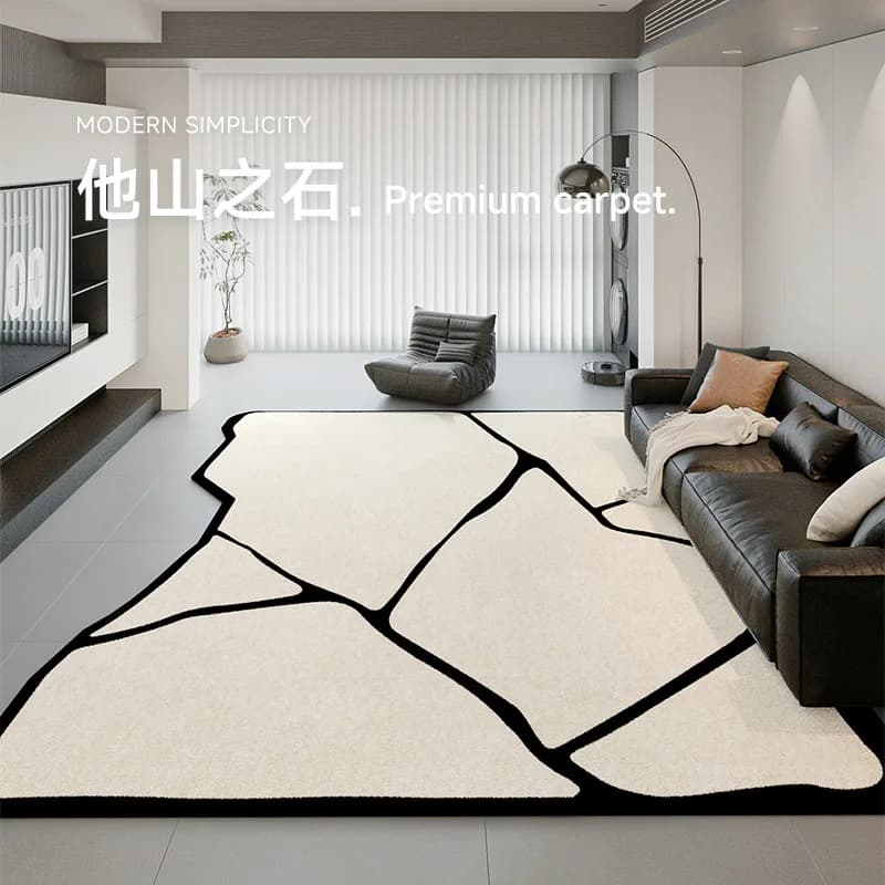 Black White Simple Living Room Carpet New Irregular Minimalism Area Rug Easy to Clean Soft Fluffy Bedroom Mat Luxury Home Rugs