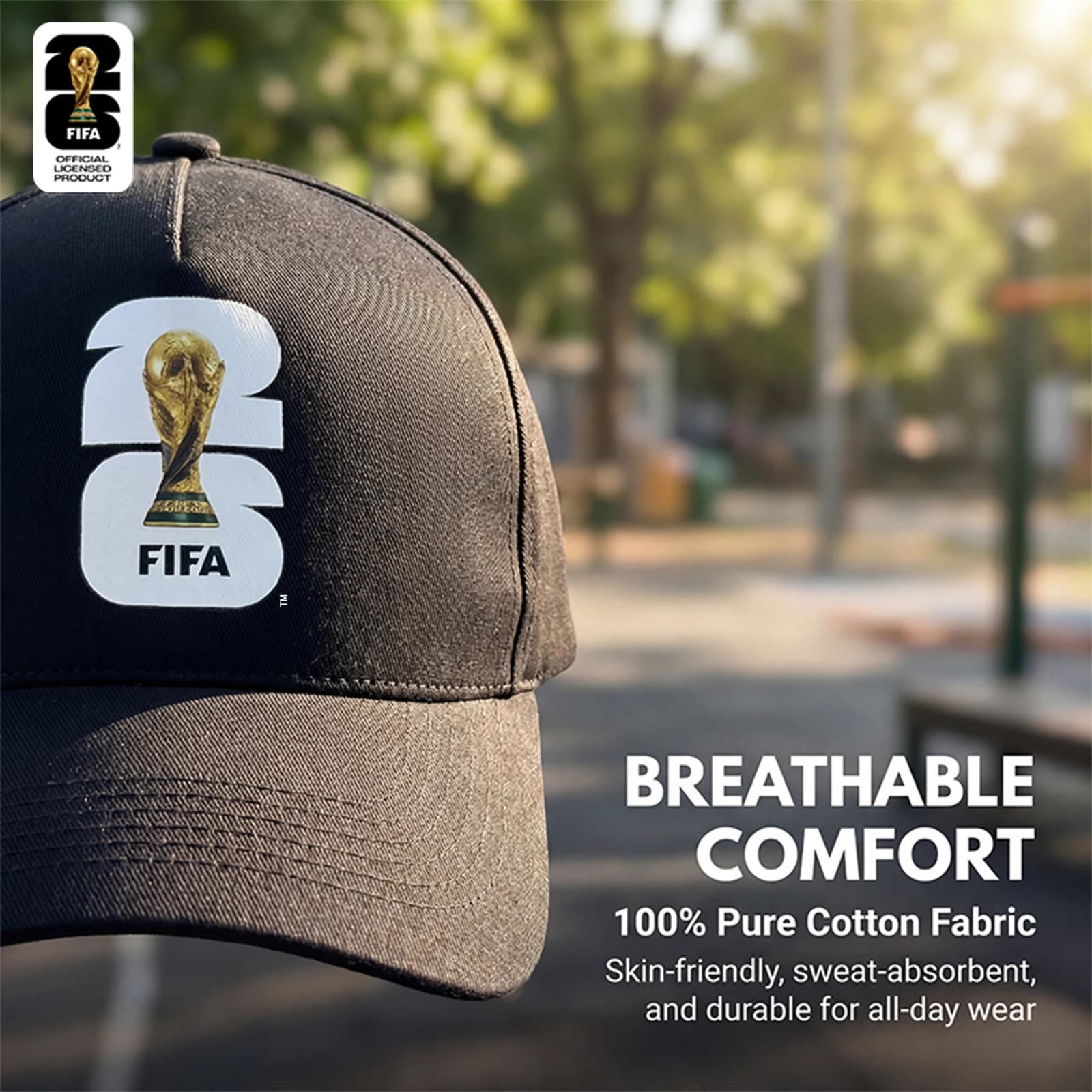 FIFA Flat Baseball Cap 2026 World Cup Official Licensed Breathable Adjustable Baseball Hat for Football Fans Sun Hat