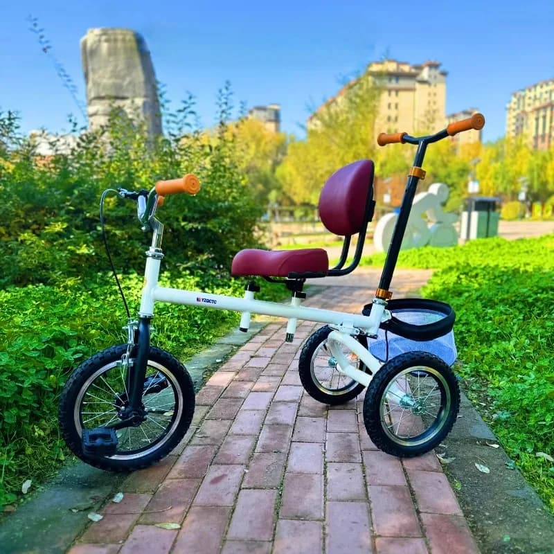 Bicicletta a Tre Ruote per Bambini 6-14 Anni Cerchi in Lega di Alluminio Bici Pieghevole Regolabile con Robusto Cestino Portaoggetti
