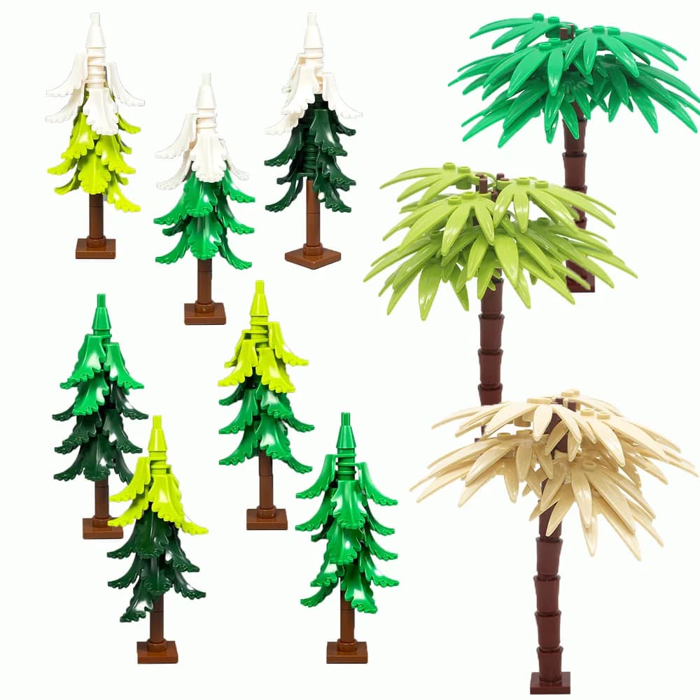 Blocchi da costruzione fai-da-te con palme e pino delle nevi – Mattoni per scene tropicali e palme invernali, compatibili con Lego, divertenti giocattoli creativi