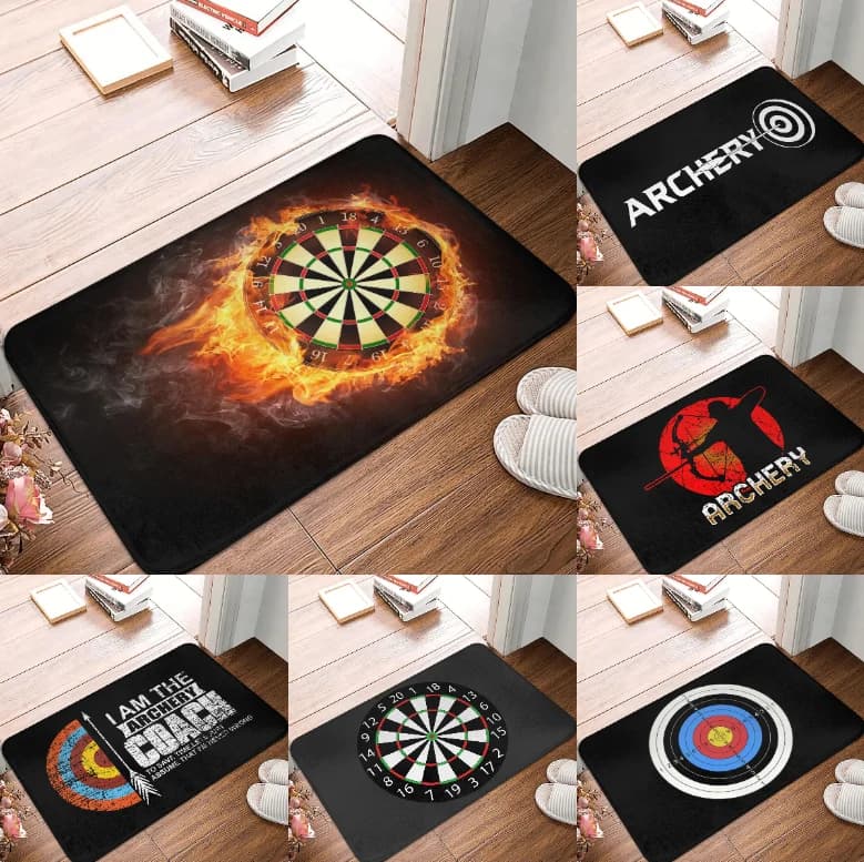Sport Themed Dartboard and Archery Flame Area Rug, Soft Non-Slip Indoor Outdoor Floor Mat for Game Room and Living Room Decor