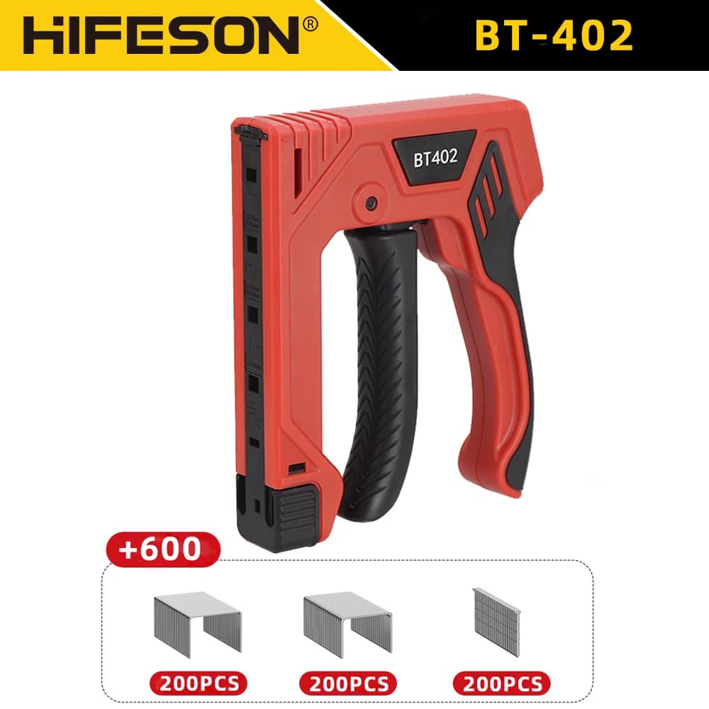 Pistola per punti metallici manuale HIFESON con graffette da 600 pezzi Chiodatrice per punti metallici azionata a mano Pistola per chiodi BT-402 per la lavorazione del legno