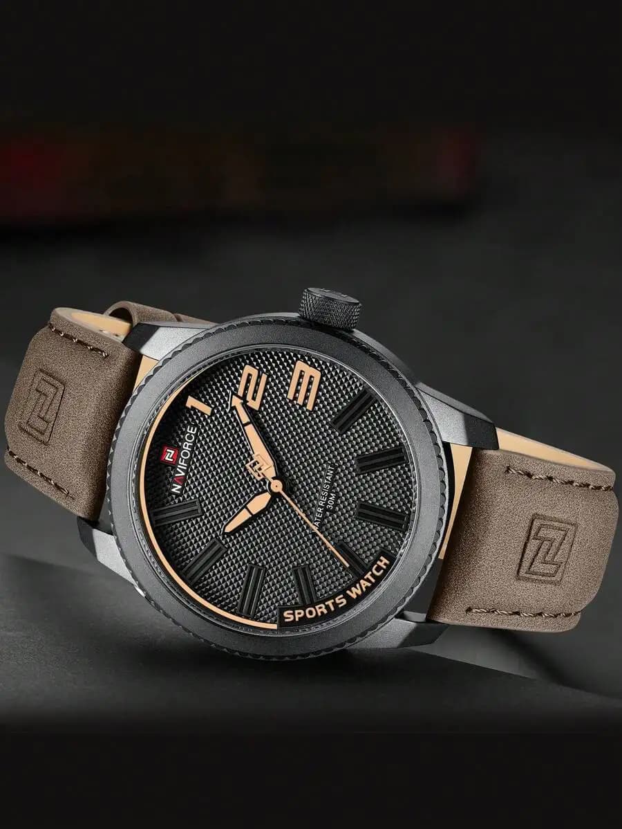 NAVIFORCE Men Round Pointer Water Resistant Quartz Watch Father As A Gift For Students Returning To School