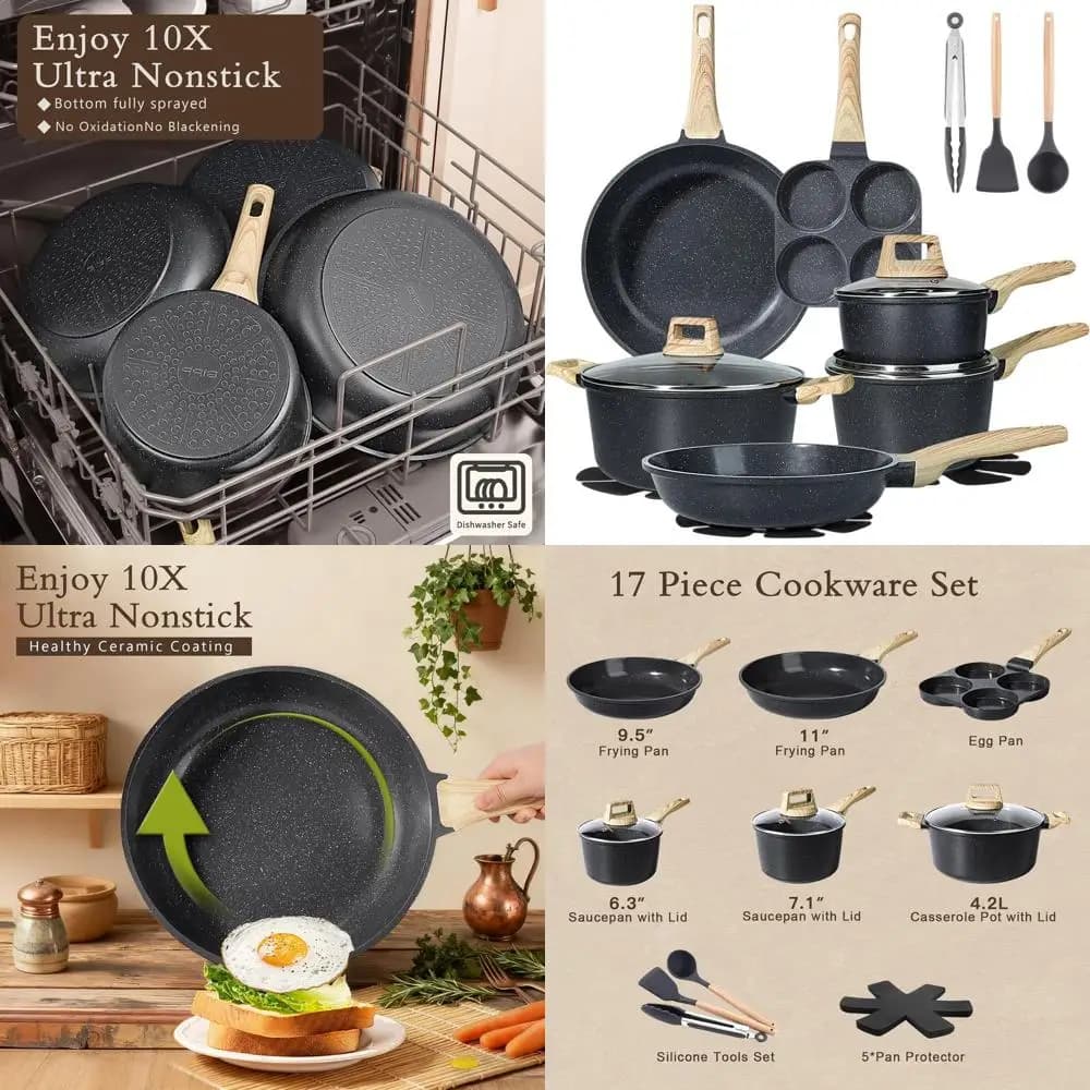 Set of 17 Pieces: Essential for a Sana kitchen with pans, Dishwasher washable