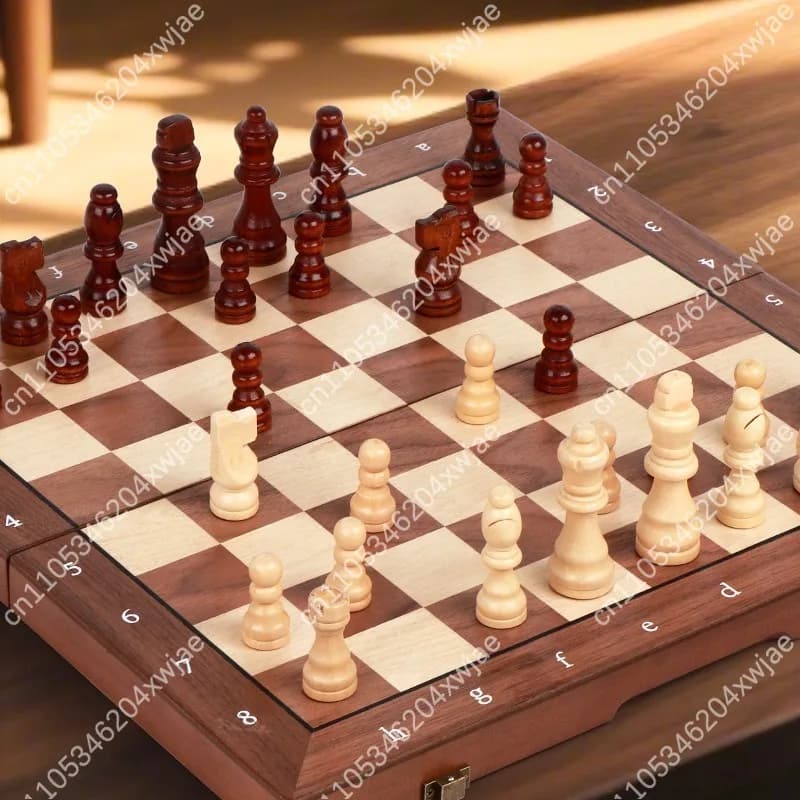 Set di Scacchi Magnetico in Legno Portatile, Scacchiera Pieghevole da Viaggio con Set Completo di Pezzi per Adulti, Bambini e Principianti