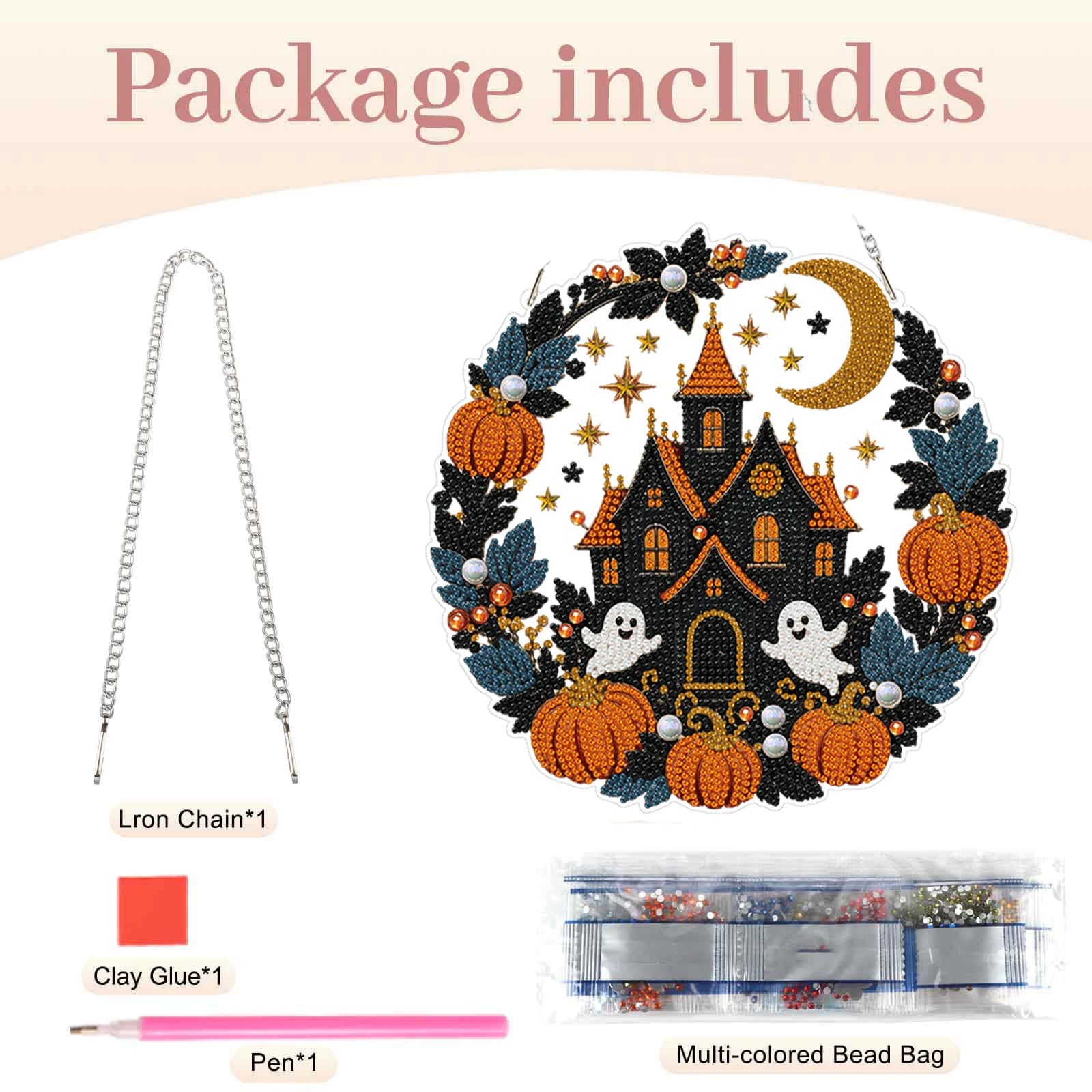 Halloween DIY Rhinestone Diamond Painting Single-Sided Pendant Crystal Keychain Decorative Hanging Ornament 9.45inch
