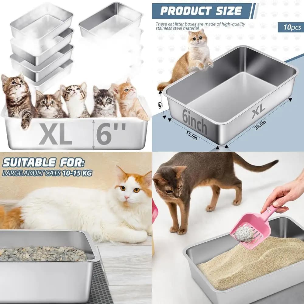 Lettiera extra large in acciaio inossidabile 23,5 x 15,5 con bordi alti, resistente agli odori e alla ruggine per gatti e cani