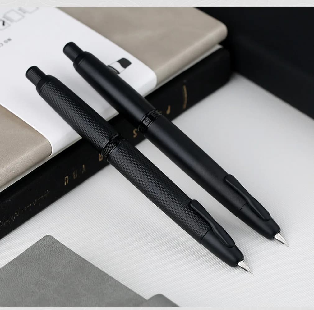 MAJOHN A1 Press Retractable Fountain Pen Extra Fine F Nib Matte Black Metal Converter Pen for Christmas Gift Writing