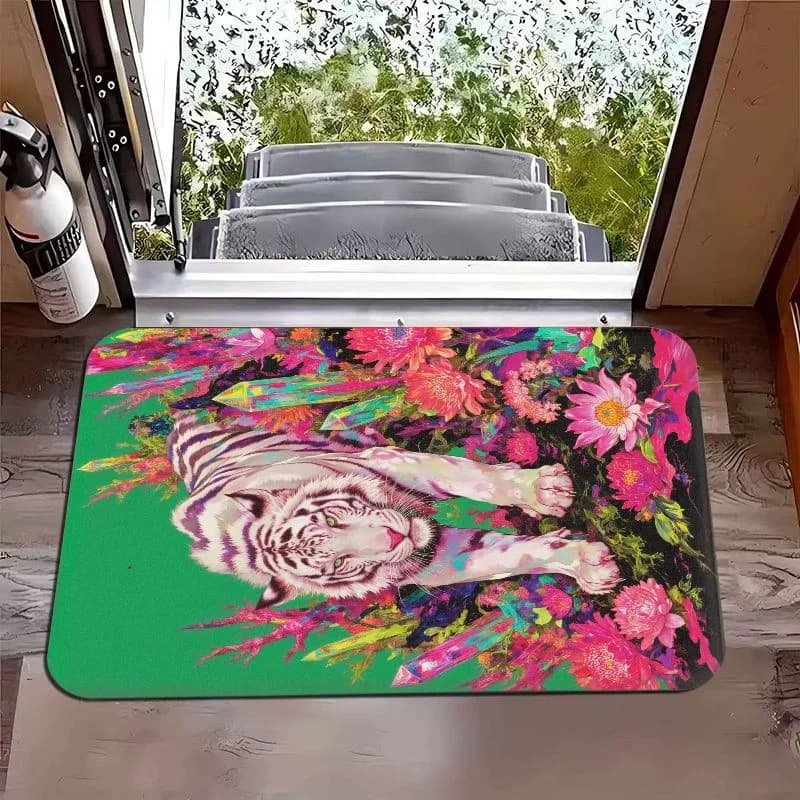 VIKAMA American Leopard Jungle Flower Door Mat Non Slip Entrance Mat for Front Door Entryway Foyer Hallway Indoor Home Decor