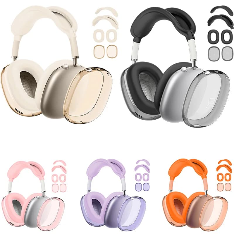 4 in 1 Silicone + TPU Clear Cover Case for AirPods Max Ear Pad Ear Cups Headband Cover Silicone Case Accessories EJBHT07