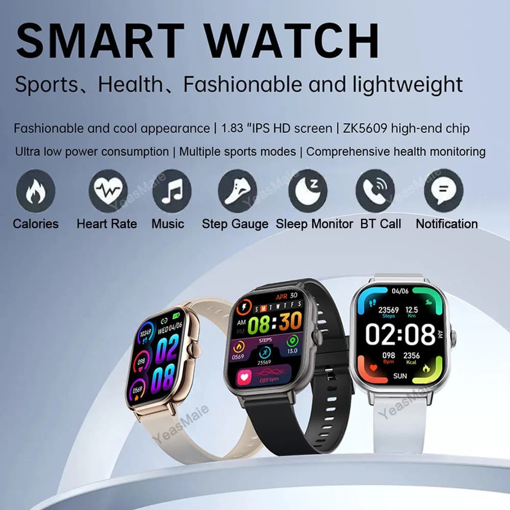 New SmartWatch 1.83 "Great Color Screen Full Touch Custom Dial Smart Watch Bluetooth Smart Watch Woman Man Digital Wrist Watch