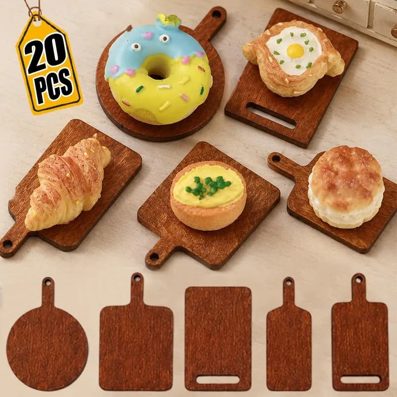 20Pcs Miniature Wooden Cutting Board Kitchen Accessories Scale Chopping Board Props for DIY Craft Decor Pretend Scene Play Gift
