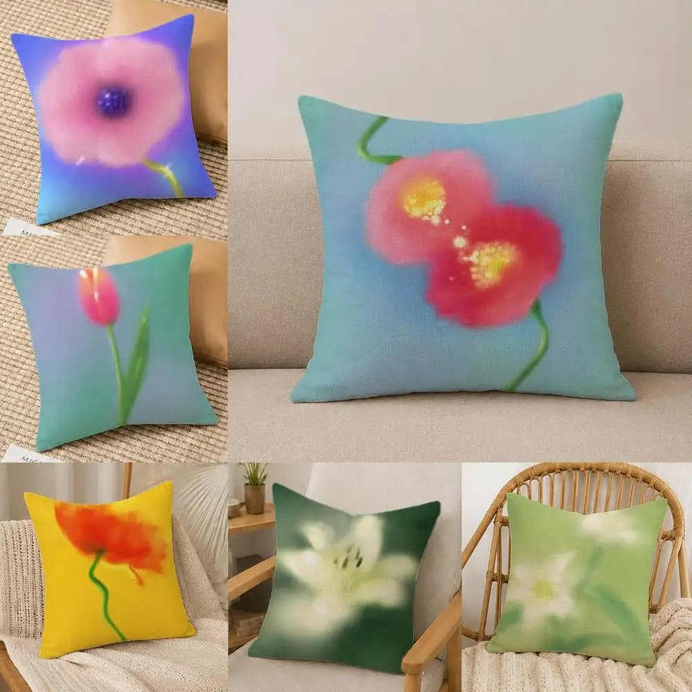 Set di Federe Decorative in Lino Naturale con Motivo D-Diffused S-Style F-Flowers, Decorazione Completa per Divano, Camera da Letto e Sedia
