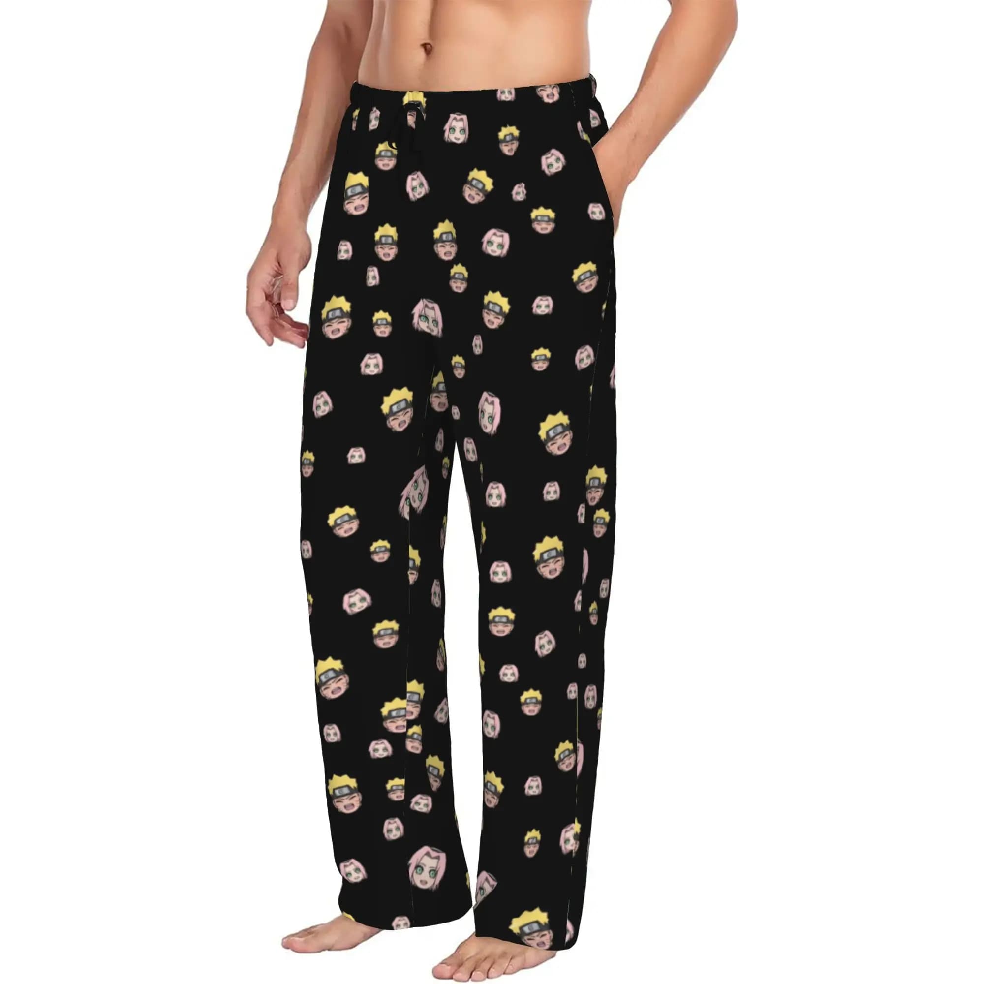 Custom Men N-Narutoes Uzumaki Pajama Pants Printed Mangad Sleep Sleepwear Bottoms with Pockets