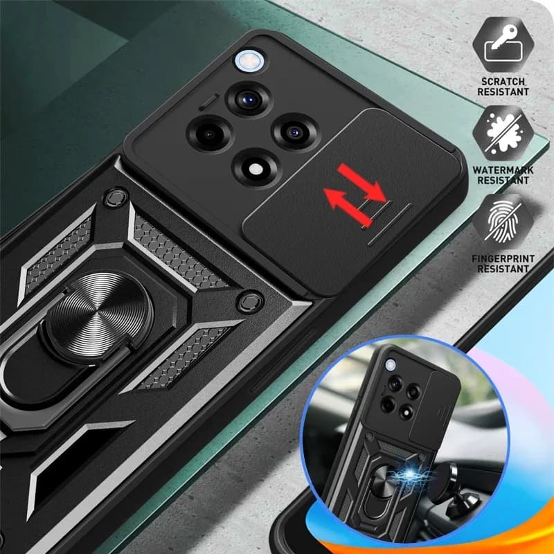 Custodia per OnePlus 12R con protezione scorrevole per fotocamera, cover protettiva per telefono OnePlus 12R 12 R OnePlus12R 5G con anello magnetico e supporto