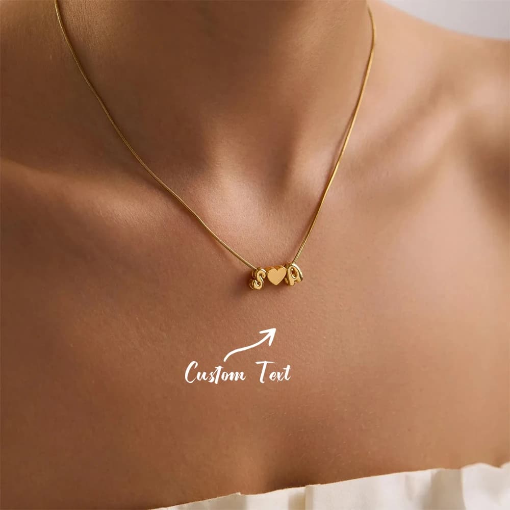 Custom Two Initial Name 3d Bubble Heart Necklace Stainless Steel Personalized Snake Chain Choker Women Dainty Jewelry Christmas