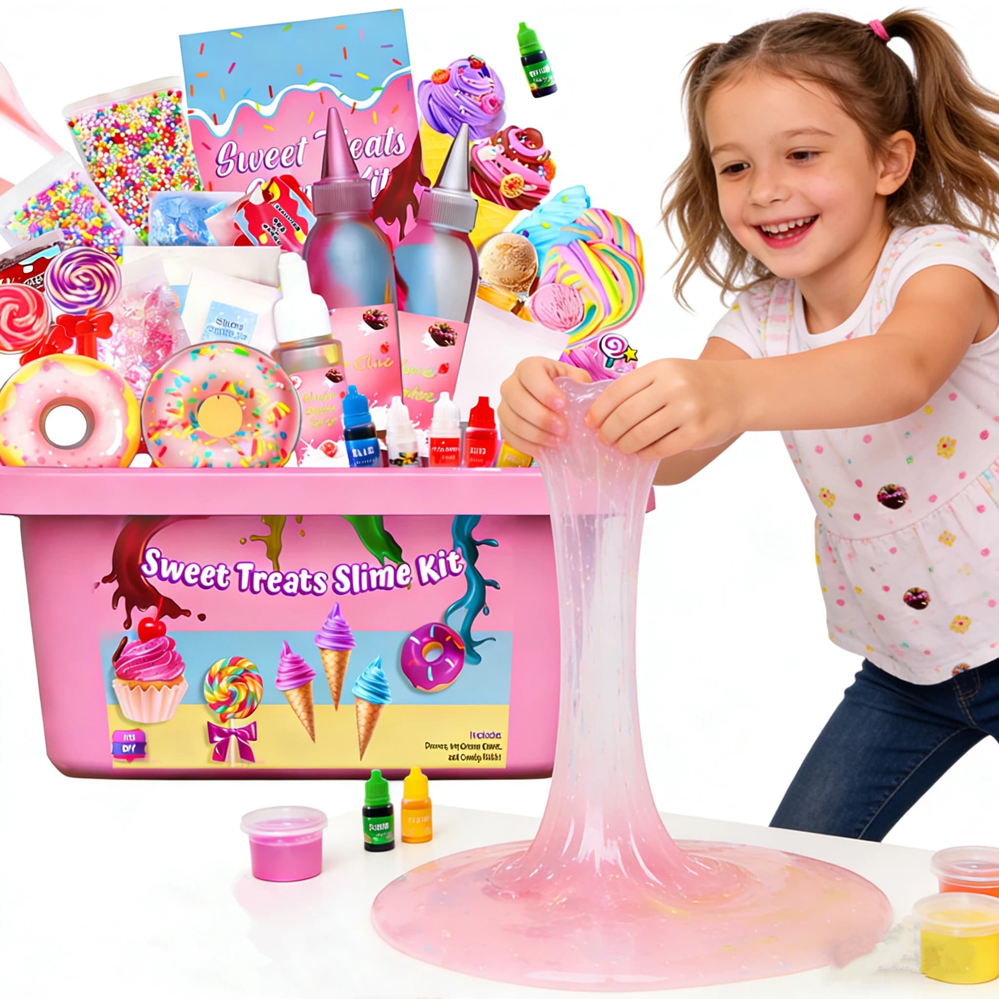 Kit Slime per Dolci Delizie | Set Fai-da-Te di Slime Cristallino Sicuro | Giocattolo Squishy a Forma di Gelato per Bambine con Colla Schiumogena, Acqua Finta e Scatola di Conservazione