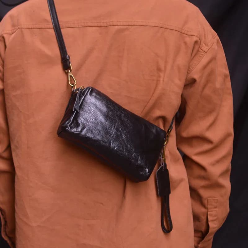 Borsa per Cellulare in Pelle Stile Vintage per Uomo, Borsa a Tracolla Casual per Esterni, Design Bidirezionale per Pendolari e Tempo Libero