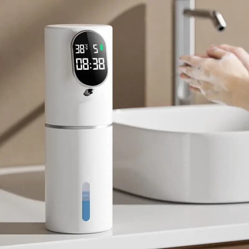 Dispenser automatico di sapone liquido in schiuma con sensore montato a parete a LED per uso domestico ricaricabile USB a infrarossi