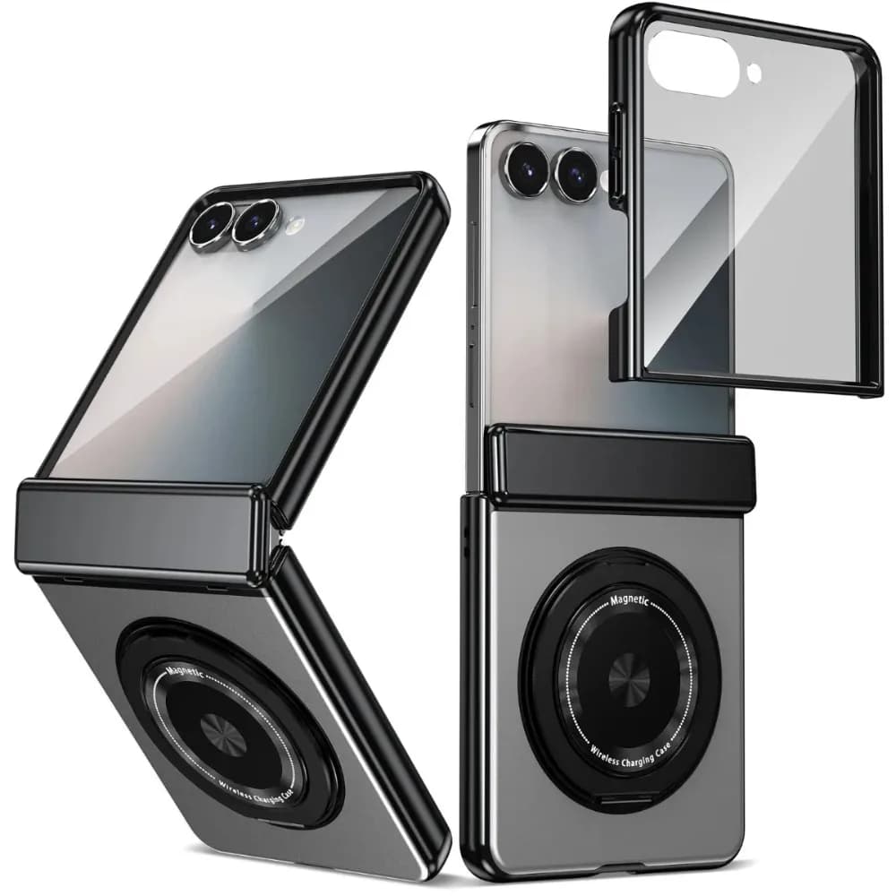 360 ° Magnetic zipper protective case with rotating ring support for Samsung Galaxy Z Flip 7 FE 6 5 4 3 with shockproof screen film