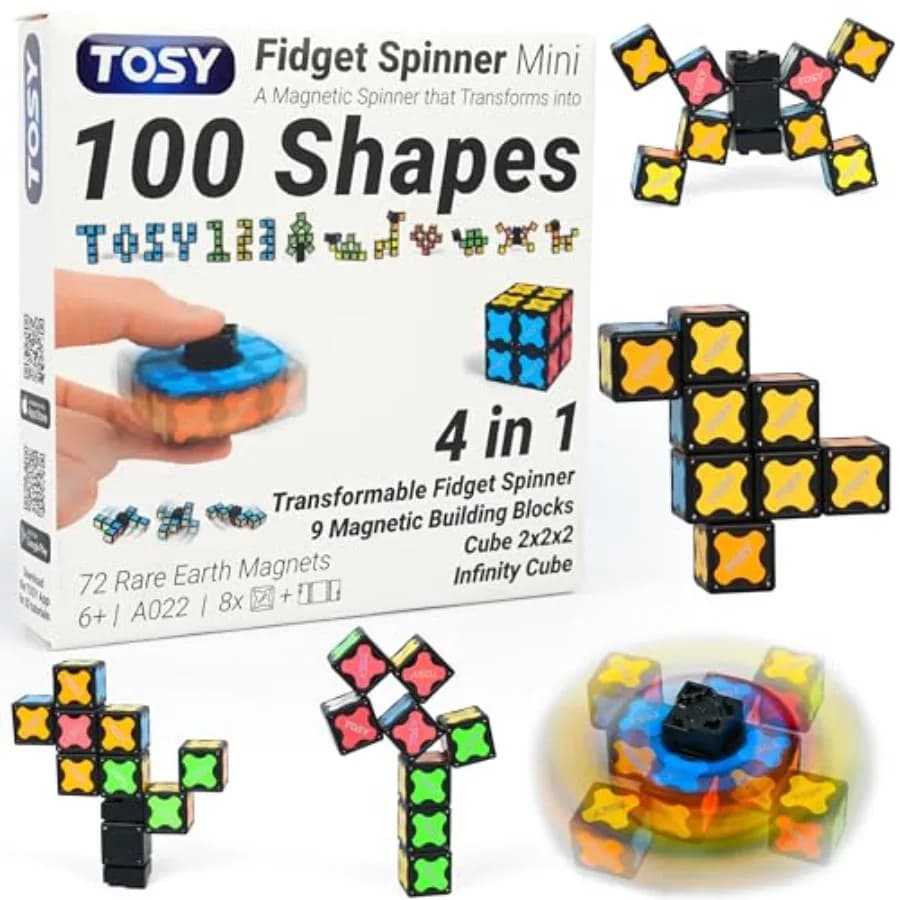 Mgnet Fidget Spinner - 8 lucchetti, Giocattolo 3 in 1: Fidget Spinner Trasformabile, Cubo Infinito, Cubo Puzzle 2x2, Regalo per Cesto di Pasqua