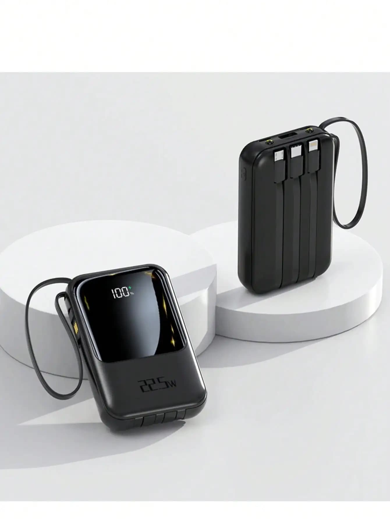3-In-1 Mini Portable Power Bank, Hidden Tail Plug Battery Charger, LCD Power Display, 5000mAh Large Capacity, Self-Charging Data Cable, Suitable For Various Electronic Devices