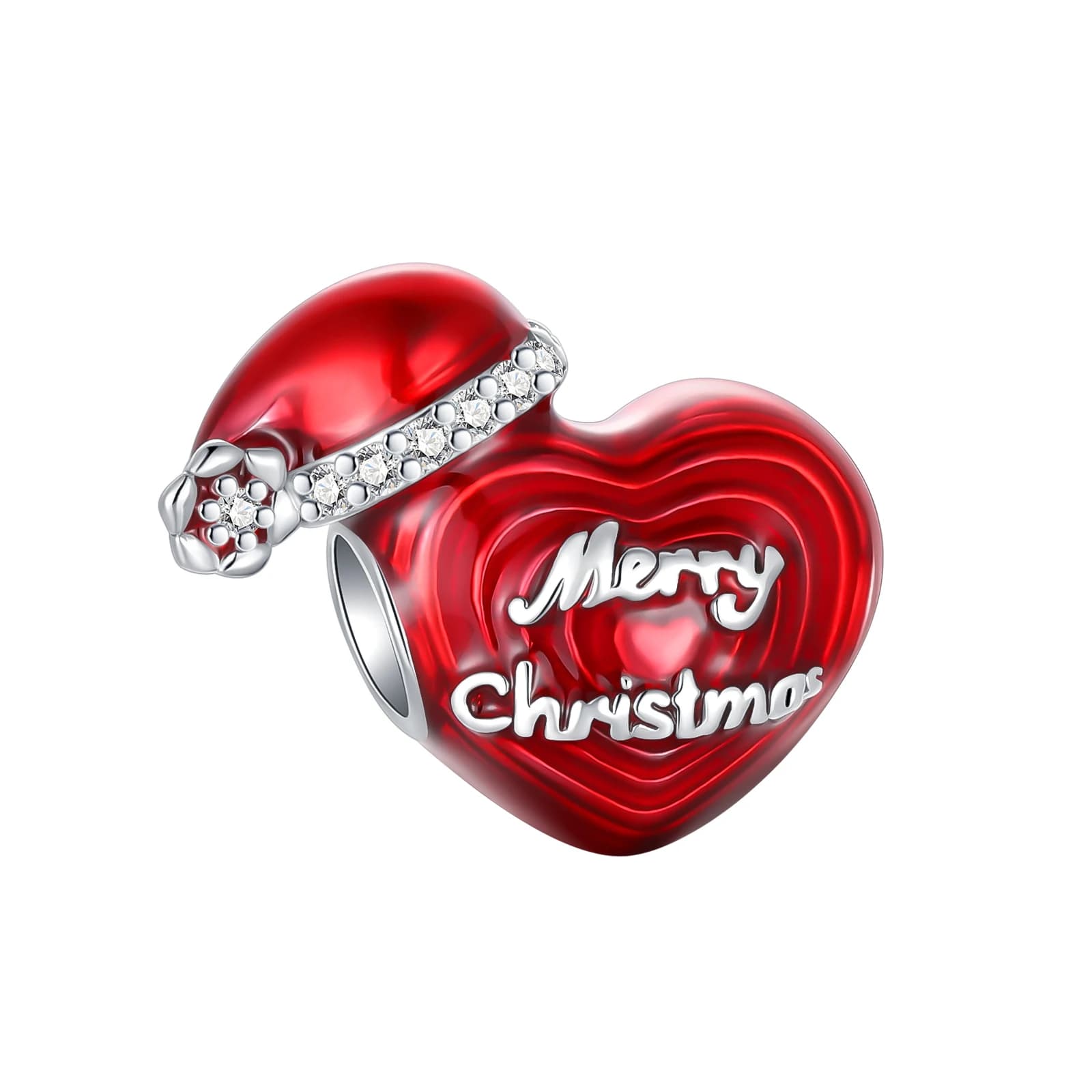 Charm in Argento Sterling 925 con Cuore Rosso e Cappello di Babbo Natale per Bracciali e Collane Originali da Donna, Accessori Fai-da-Te