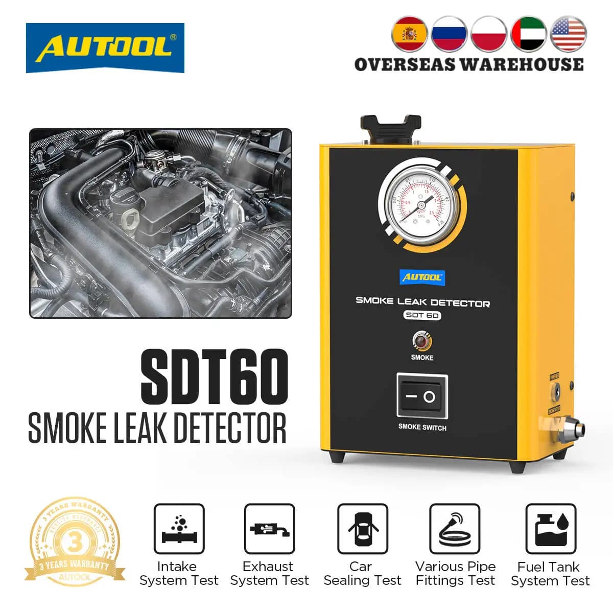 SDT60 Rilevatore di perdite per macchina del fumo Tubo automobilistico EVAP Strumento diagnostico per perdite di vuoto Analizzatore di perdite di tubi EVAP per fumo per auto