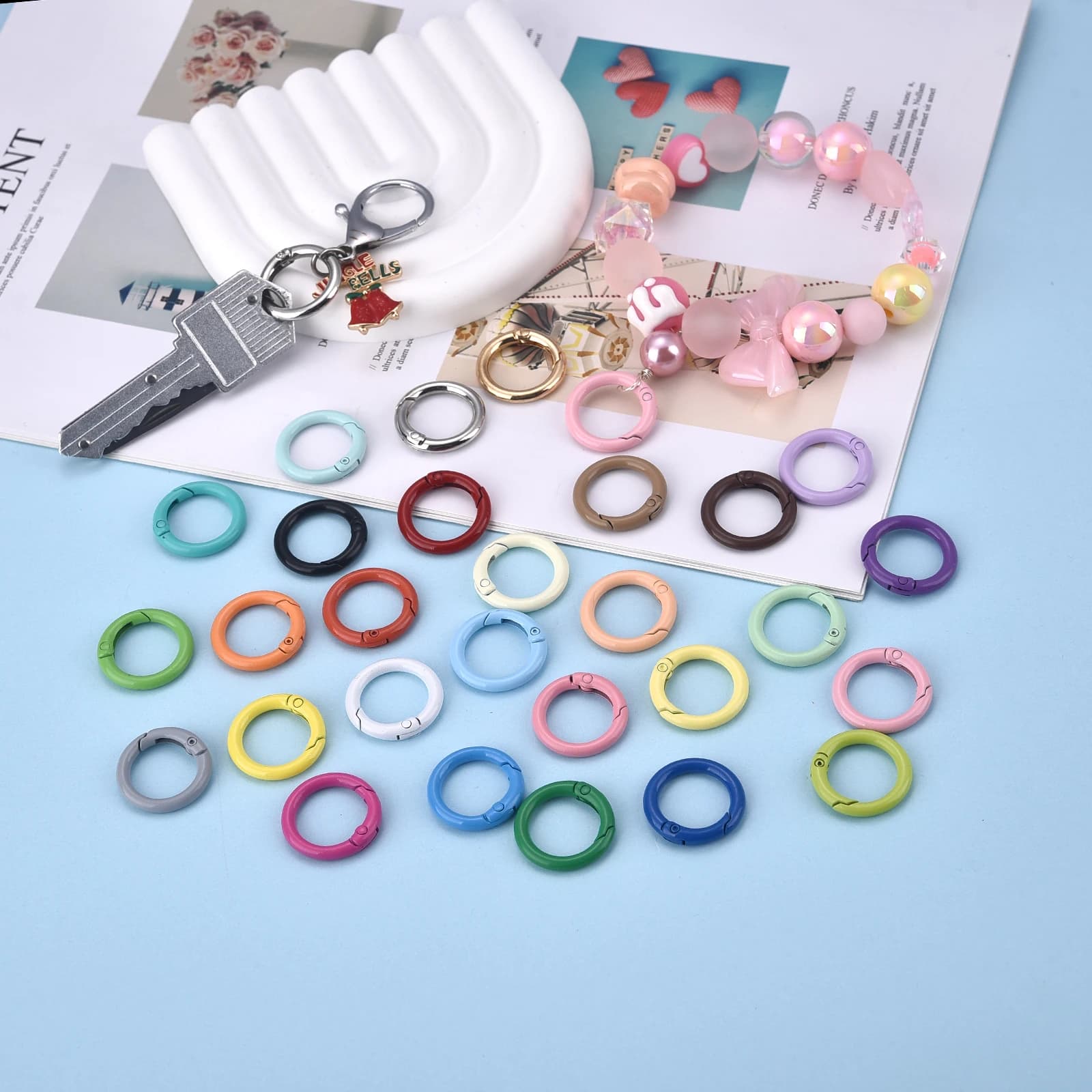 Colori multipli O Ring in metallo Chiusura a molla Moschettone rotondo apribile Portachiavi Clip Gancio Catena per cani Gioielli fai da te Connettore fibbia