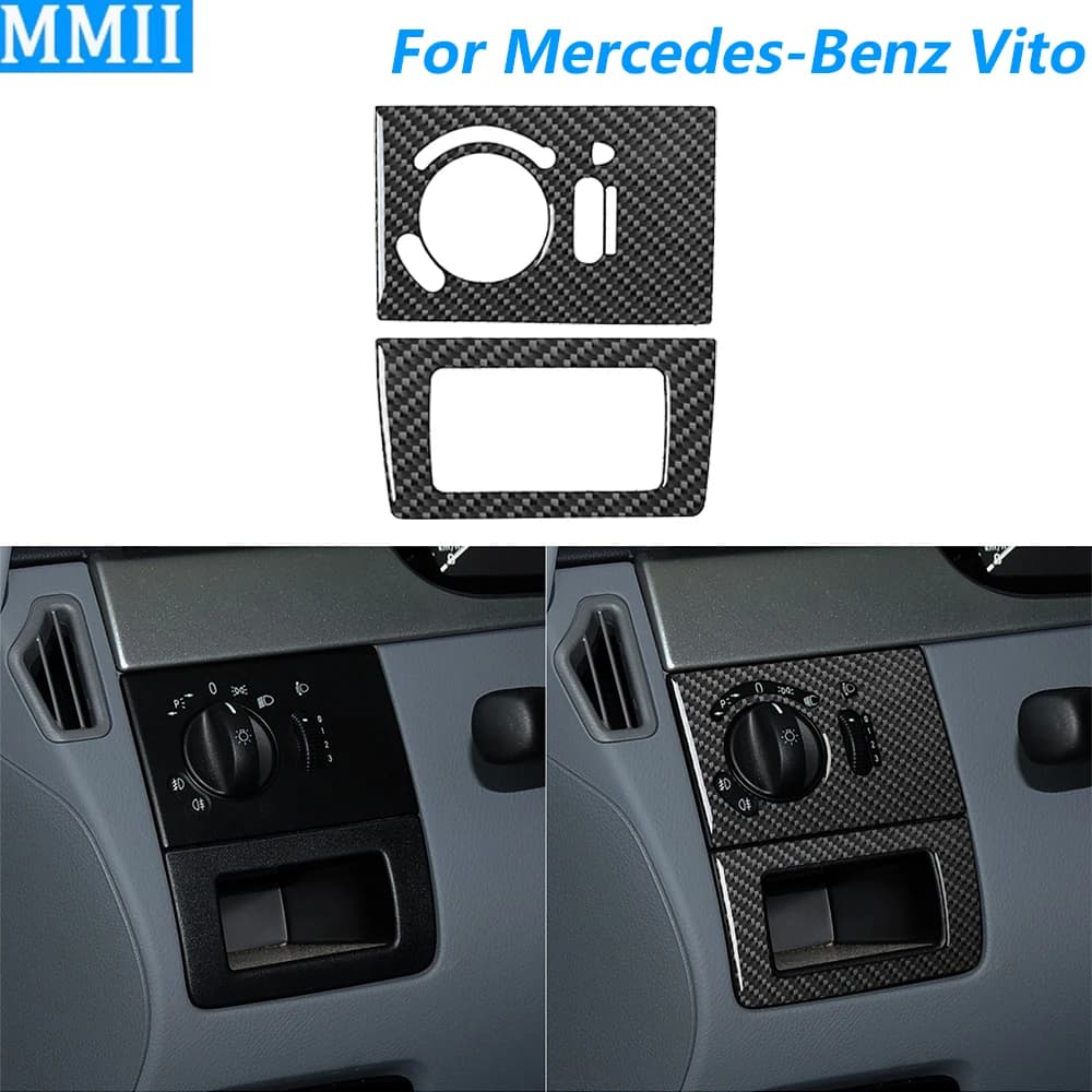 For Mercedes‑Benz Vito W639 2006-2014 Carbon Fiber Headlight Switch Control Storage Box Panel Trim Set Car Accessories Sticker