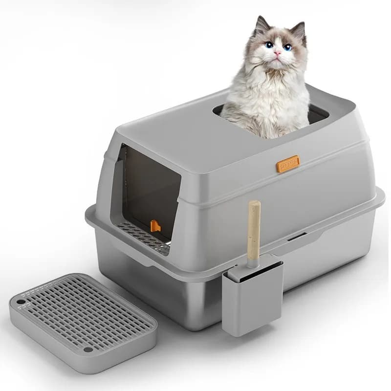 Grande lettiera per gatti completamente chiusa in acciaio inossidabile Deodorante Toilette per gatti Forniture per gatti a prova di spruzzi per animali domestici Lettiera per gatti