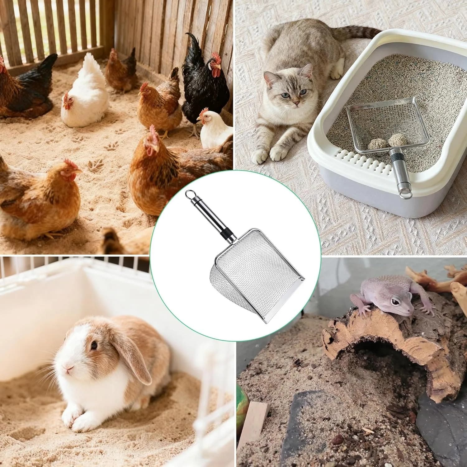 2pcs Sand Substrate Metal Sand Shovel Durable Stainless Steel Cat Sand Shovel Pet Supplies Shovel with 2.8/5mm Mesh Screen